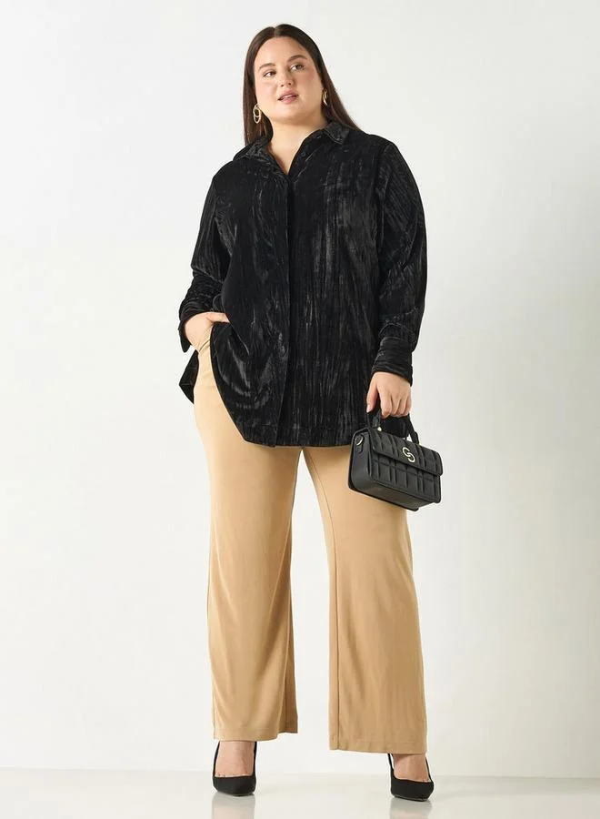 Ulla Popken Plus Size Ulla Popken Textured Shirt with Long Sleeves