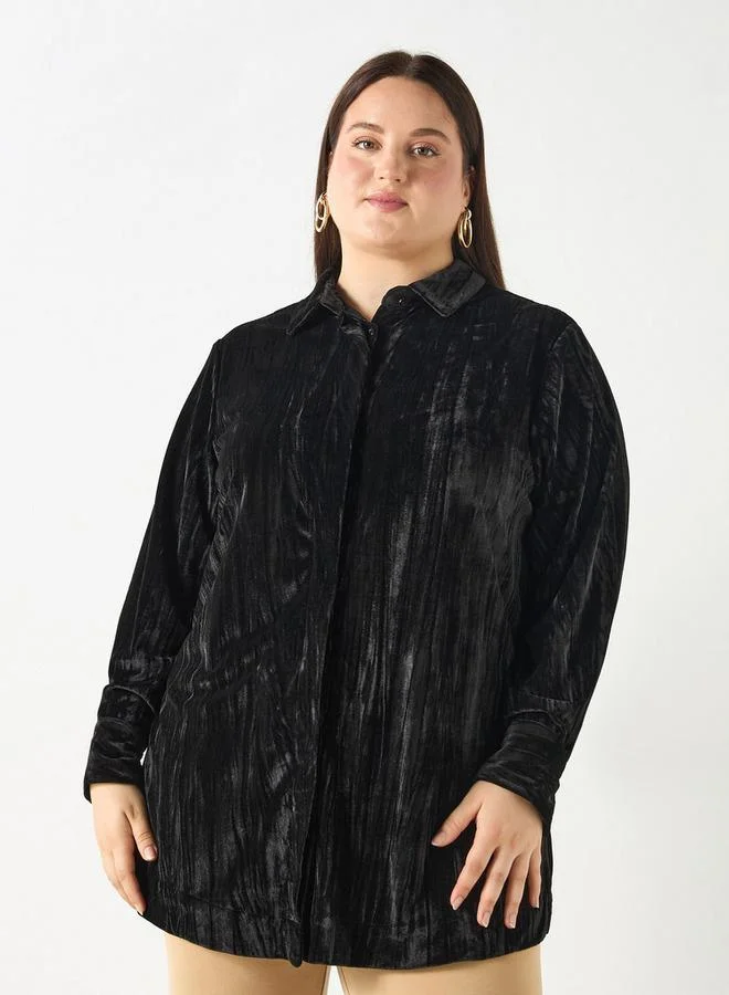 Ulla Popken Plus Size Ulla Popken Textured Shirt with Long Sleeves