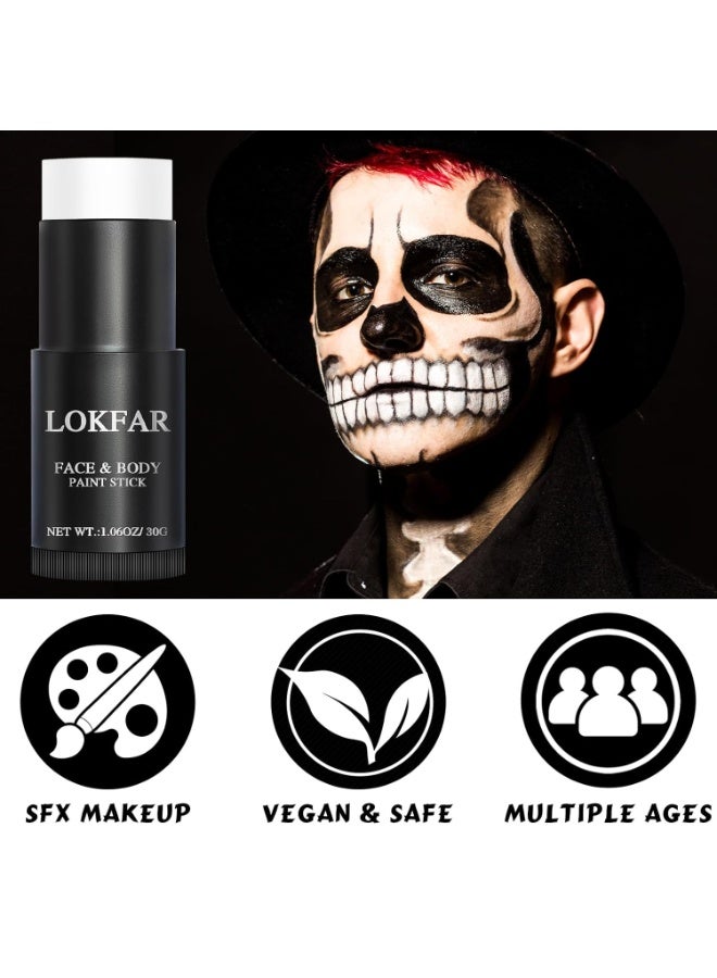 LOKFAR White Face Body Paint Stick, Eye Black Stick for Sports, Waterproof Full-Coverage White Foundation Face Makeup for Halloween Zombie Clown Vampire Skeleton Skull Joker Goth Cosplay Makeup - Image 2