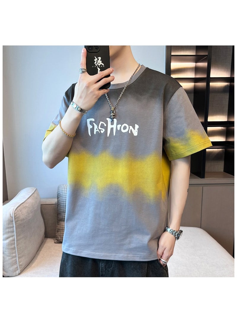 Fashionable Men's Round Neck Gradient Color Printed Bottom T-shirt  - Image 1