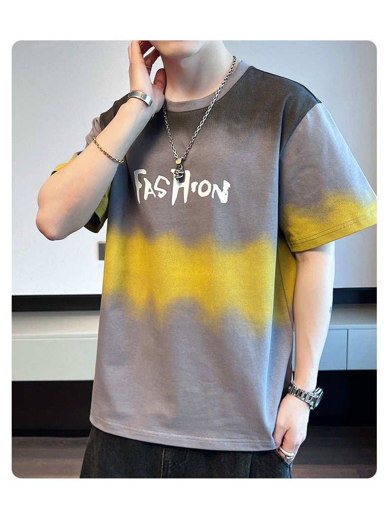 Fashionable Men's Round Neck Gradient Color Printed Bottom T-shirt  - Image 2