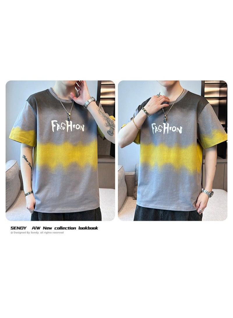 Fashionable Men's Round Neck Gradient Color Printed Bottom T-shirt  - Image 3