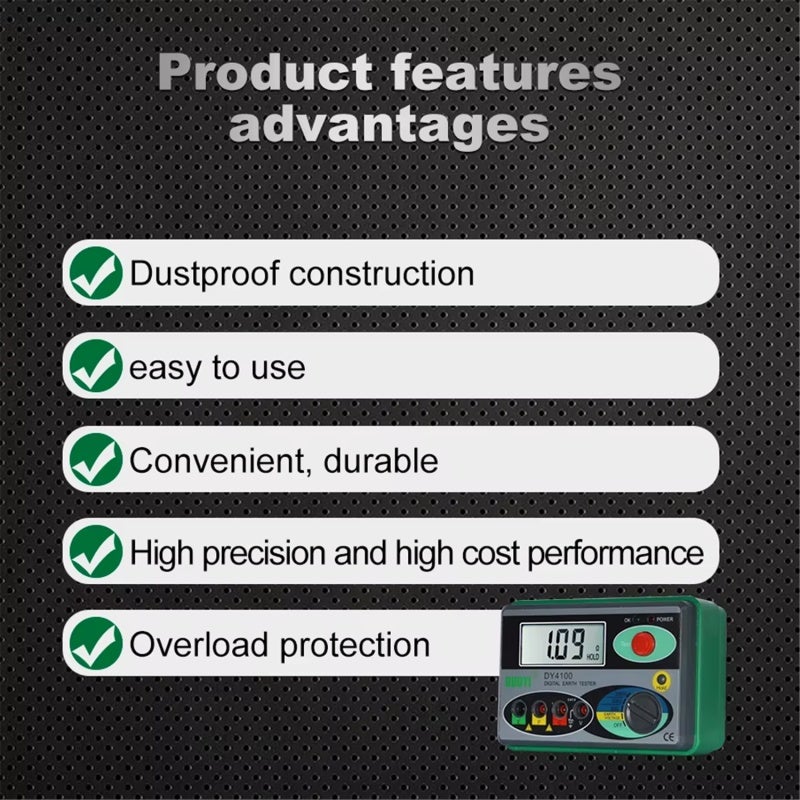 Digital Earth Resistance Tester: 0.01Ω To 2000Ω High Accuracy - Dust & Wet Proof Portable Ground Testing Tool For Outdoor Power Systems Electrical Safety Professionals - Image 2