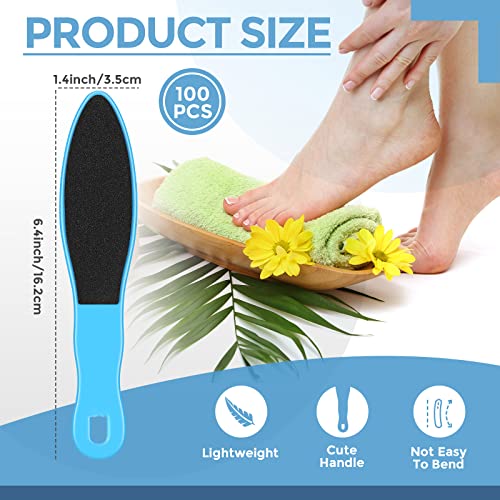 Minatee 100 Pcs Pedicure Foot File Double Sided Callus Remover Sandpaper Foot Sander Scraper Scrubber with Plastic Handle Heel Rasp Tool for Feet SpaBlue - Image 5
