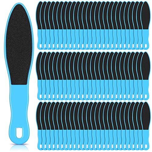 Minatee 100 Pcs Pedicure Foot File Double Sided Callus Remover Sandpaper Foot Sander Scraper Scrubber with Plastic Handle Heel Rasp Tool for Feet SpaBlue - Image 2