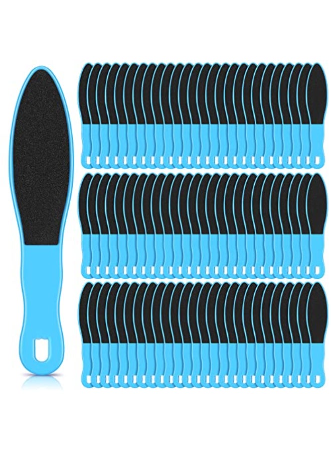 Minatee 100 Pcs Pedicure Foot File Double Sided Callus Remover Sandpaper Foot Sander Scraper Scrubber with Plastic Handle Heel Rasp Tool for Feet SpaBlue - Image 1