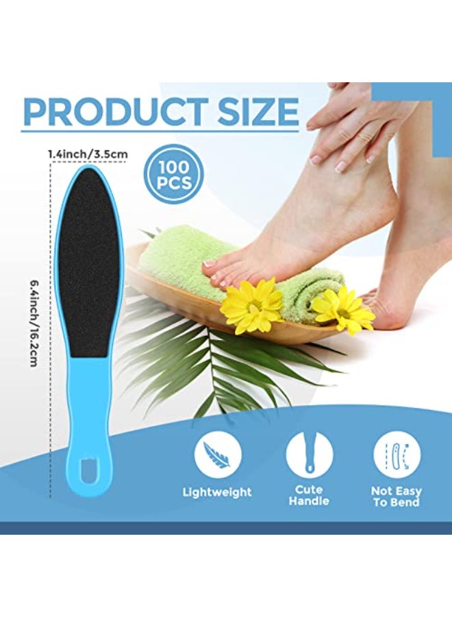 Minatee 100 Pcs Pedicure Foot File Double Sided Callus Remover Sandpaper Foot Sander Scraper Scrubber with Plastic Handle Heel Rasp Tool for Feet SpaBlue - Image 4