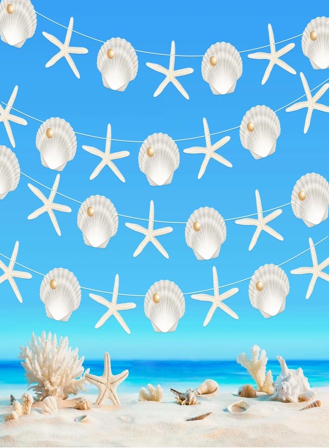 اوموني لافتات نجم البحر والأصداف البحرية، 4 قطع، زينة حفلات شاطئية ساحلية، لافتات مقطوعة من الأصداف البحرية، زينة نجم البحر للمحيط، لوازم حفلات استقبال المولود الصيفية تحت الماء - Image 2