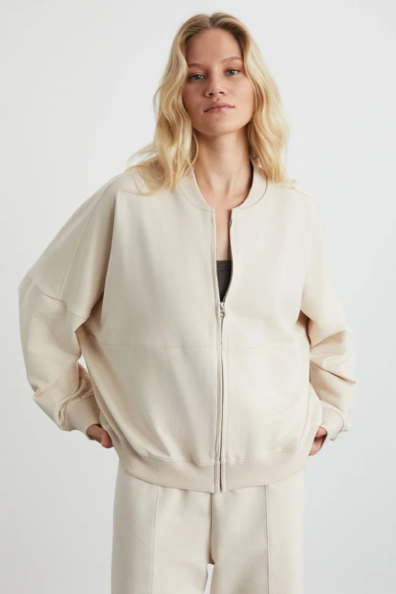 GRIMELANGE Robins Women's Bomber Beige Bomber Jacket