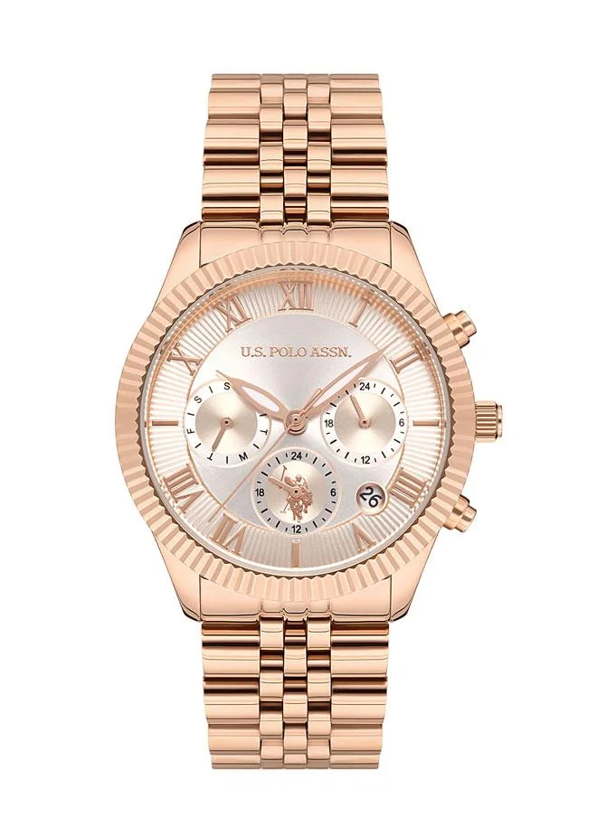 يو اس بولو اسن U.S. Polo Assn. Crossing 38mm Ladies' Watch with Classic Silver Dial, Rose Gold Case & Bracelet - USPA2040-01, Effortlessly Blends Sophistication and Functionality