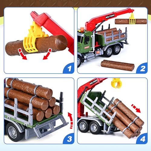 spring flower SpringFlower Toy for 3 4 5 6 Year Old Boys, Farm Truck Toy with Farm Trunk,Vehicle Timber Truck Toy with Loading Crane & Lights & Sounds, Kids Birthday Gifts for Boys Toddlers Girls - Image 3