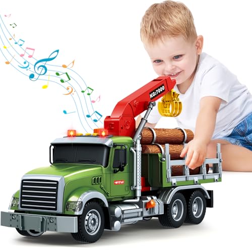 spring flower SpringFlower Toy for 3 4 5 6 Year Old Boys, Farm Truck Toy with Farm Trunk,Vehicle Timber Truck Toy with Loading Crane & Lights & Sounds, Kids Birthday Gifts for Boys Toddlers Girls - Image 1