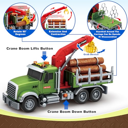 spring flower SpringFlower Toy for 3 4 5 6 Year Old Boys, Farm Truck Toy with Farm Trunk,Vehicle Timber Truck Toy with Loading Crane & Lights & Sounds, Kids Birthday Gifts for Boys Toddlers Girls - Image 2