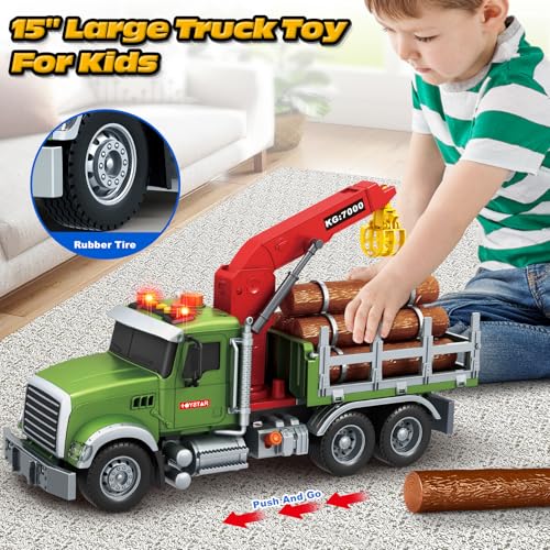 spring flower SpringFlower Toy for 3 4 5 6 Year Old Boys, Farm Truck Toy with Farm Trunk,Vehicle Timber Truck Toy with Loading Crane & Lights & Sounds, Kids Birthday Gifts for Boys Toddlers Girls - Image 5