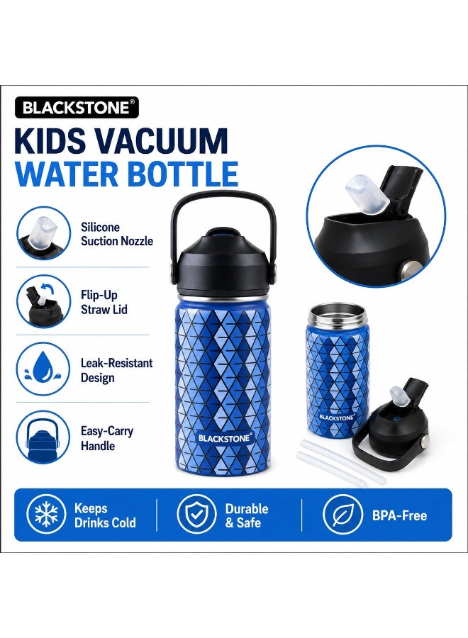 BLACKSTONE Kids Vacuum Water Bottle, 400ml, Double-Wall Stainless Steel Insulated School Bottle with Silicone Suction Nozzle and Leak-Proof Cap, Blue - Image 3