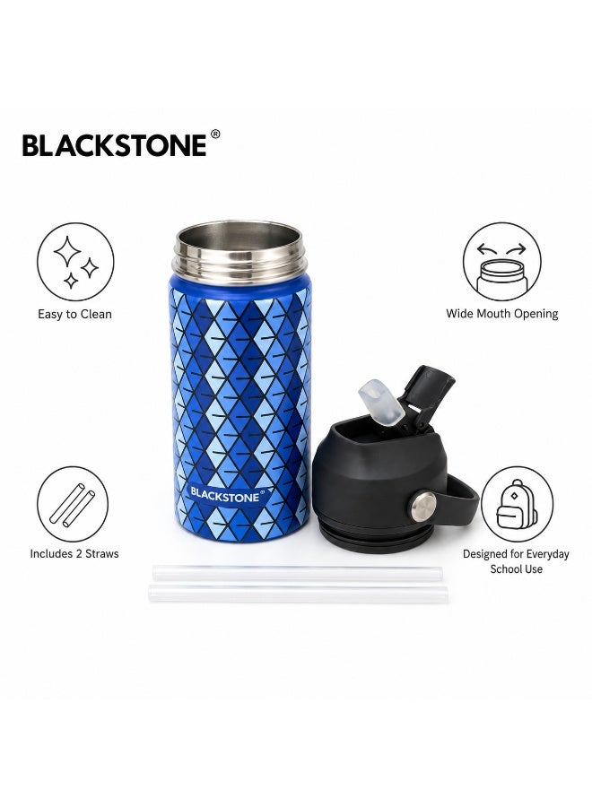 BLACKSTONE Kids Vacuum Water Bottle, 400ml, Double-Wall Stainless Steel Insulated School Bottle with Silicone Suction Nozzle and Leak-Proof Cap, Blue - Image 5
