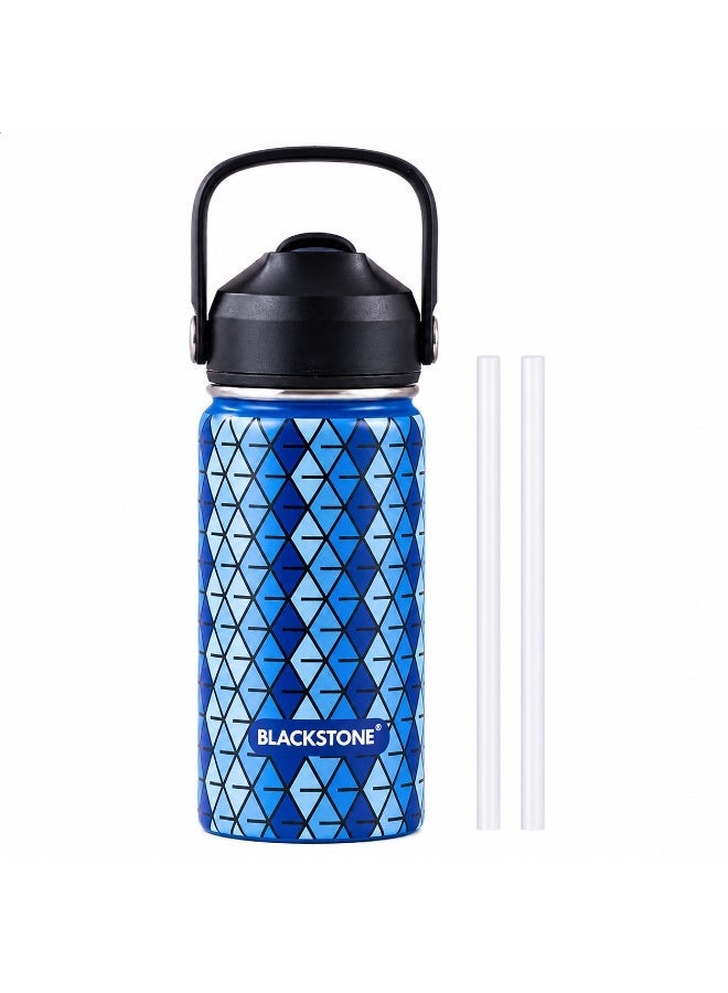 BLACKSTONE Kids Vacuum Water Bottle, 400ml, Double-Wall Stainless Steel Insulated School Bottle with Silicone Suction Nozzle and Leak-Proof Cap, Blue - Image 1