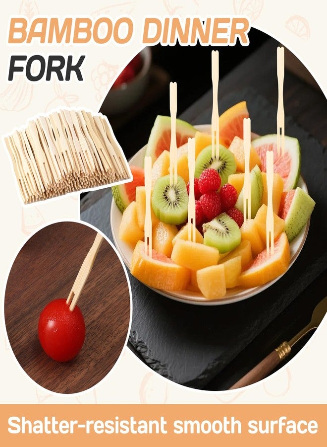 OLLBIT 100PCS Mini Bamboo Forks,3.5 Inch Mini Forks for Appetizers,Disposable Tiny Food Picks,Wooden Toothpicks Fork,Small Appetizer Picks for Parties,Cocktail Forks for Weddings - Image 4
