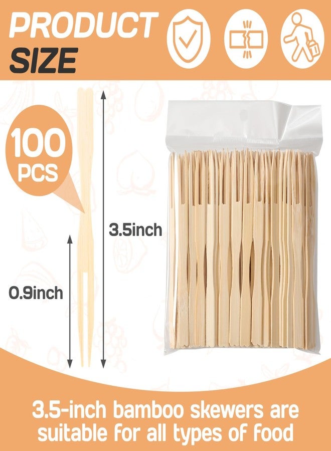 OLLBIT 100PCS Mini Bamboo Forks,3.5 Inch Mini Forks for Appetizers,Disposable Tiny Food Picks,Wooden Toothpicks Fork,Small Appetizer Picks for Parties,Cocktail Forks for Weddings - Image 2