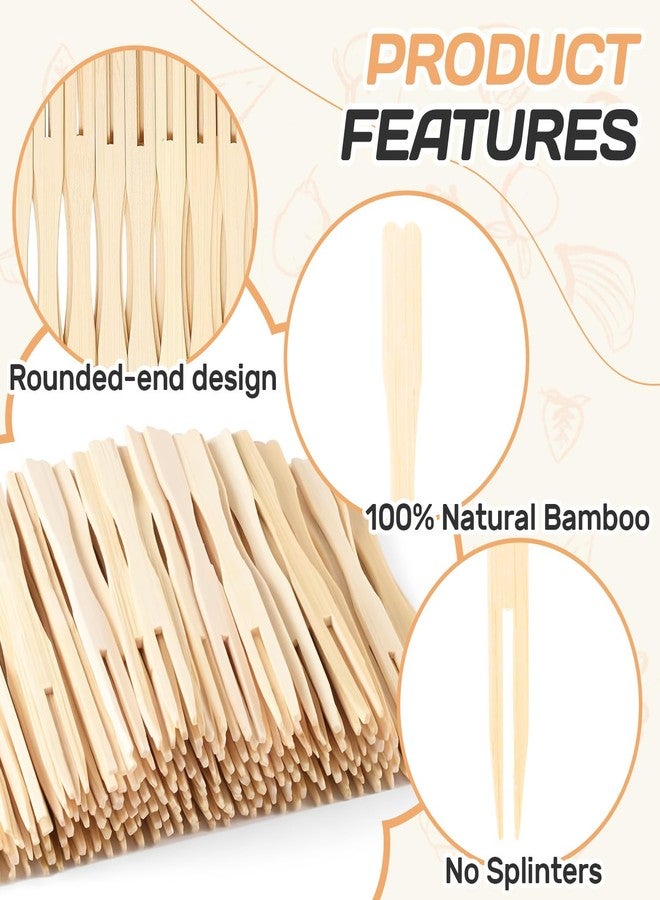 OLLBIT 100PCS Mini Bamboo Forks,3.5 Inch Mini Forks for Appetizers,Disposable Tiny Food Picks,Wooden Toothpicks Fork,Small Appetizer Picks for Parties,Cocktail Forks for Weddings - Image 3