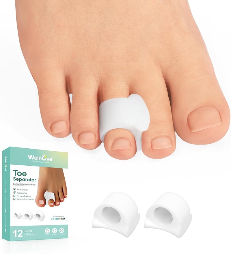 Welnove Toe Separator for Overlapping Toes - 12 Pack Toe Spacers for Bunions - Toe Corrector for Hammer Toes, Realign Crooked Toes - Preventing Rubbing Relieve Pressure (Small, 6 Pack)