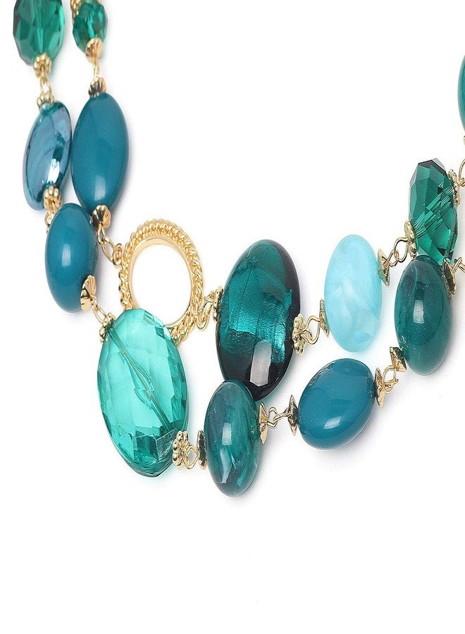 Coiris Women's Beaded 2 Layer Strand Statement Necklace with Earrings Collar Jewelry Set (N0003-Teal Mix) - Image 3
