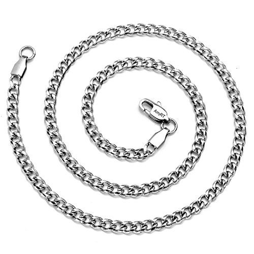 AmyRT Jewelry 4.5mm Titanium Steel Mens Beveled Curb Link Chain Silver Gold Necklace 16 in - Image 2