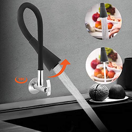 Spazio Fusion Flexo SmartBuy Flexible Sink Faucet Flxo Play with 360 Degree Flexible Silicon Hose Dual Flow Pattern HotCold Water Tap with Wall Flange Kitchen Mixer Faucet Black Chrome - Image 3