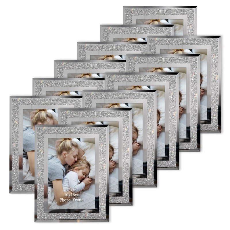 HORLIMER 12 Pack 4x6 Picture Frame Sparkle Glass Photo Frames 4 by 6 for Tabletop Horizontally or Vertically