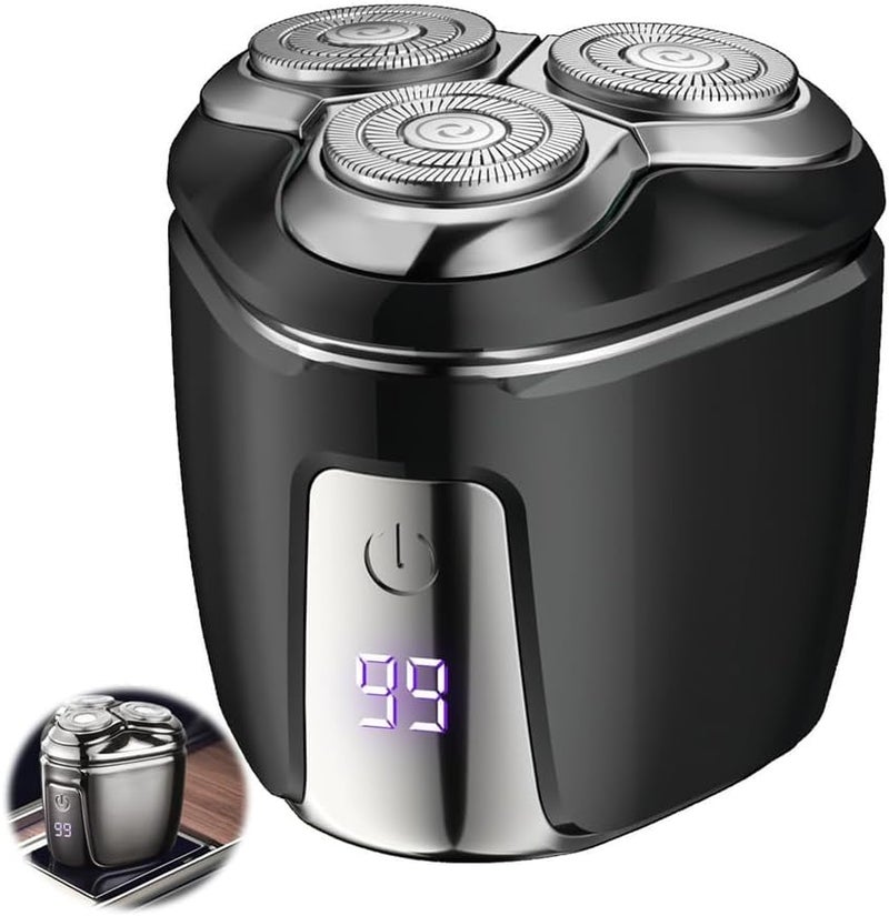 Portable Electric Shaver for Men, LED Display, Waterproof, Type-C Rechargeable Rotary Beard Shaver with Magnetic Shaving Head. Cordless Razor for Wet & Dry Shave (Black) - Image 1