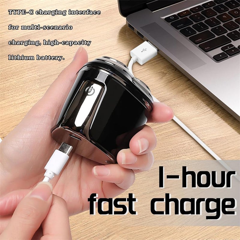 Portable Electric Shaver for Men, LED Display, Waterproof, Type-C Rechargeable Rotary Beard Shaver with Magnetic Shaving Head. Cordless Razor for Wet & Dry Shave (Black) - Image 3