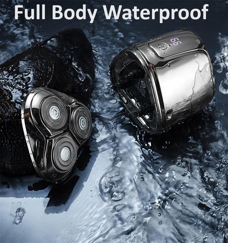 Portable Electric Shaver for Men, LED Display, Waterproof, Type-C Rechargeable Rotary Beard Shaver with Magnetic Shaving Head. Cordless Razor for Wet & Dry Shave (Black) - Image 4