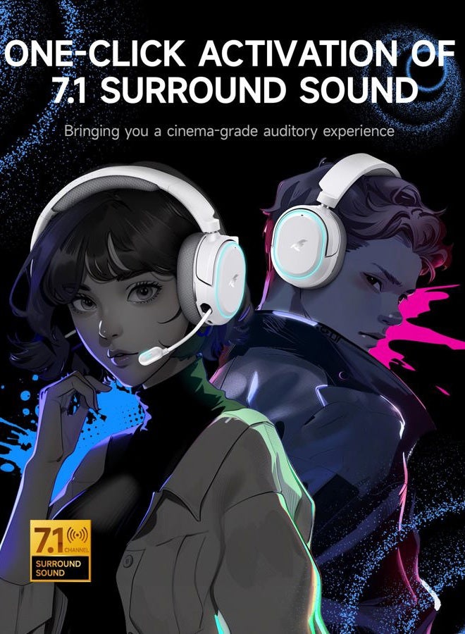 Picun G2 Wireless Gaming Headset, Over-Ear 7.1 Virtual Surround Sound, 2.4GHz/Bluetooth 5.4/Wired, 5ms Ultra-Low Latency, 100H Battery, ENC Noise-Canceling Mic, RGB, for PC PS5 PS4 Switch (Grey) - Image 2