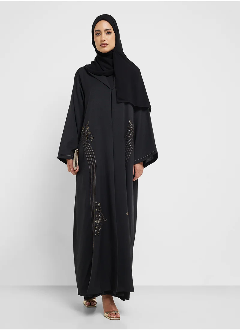 hayas closet Embellished Flared Sleeve Abaya