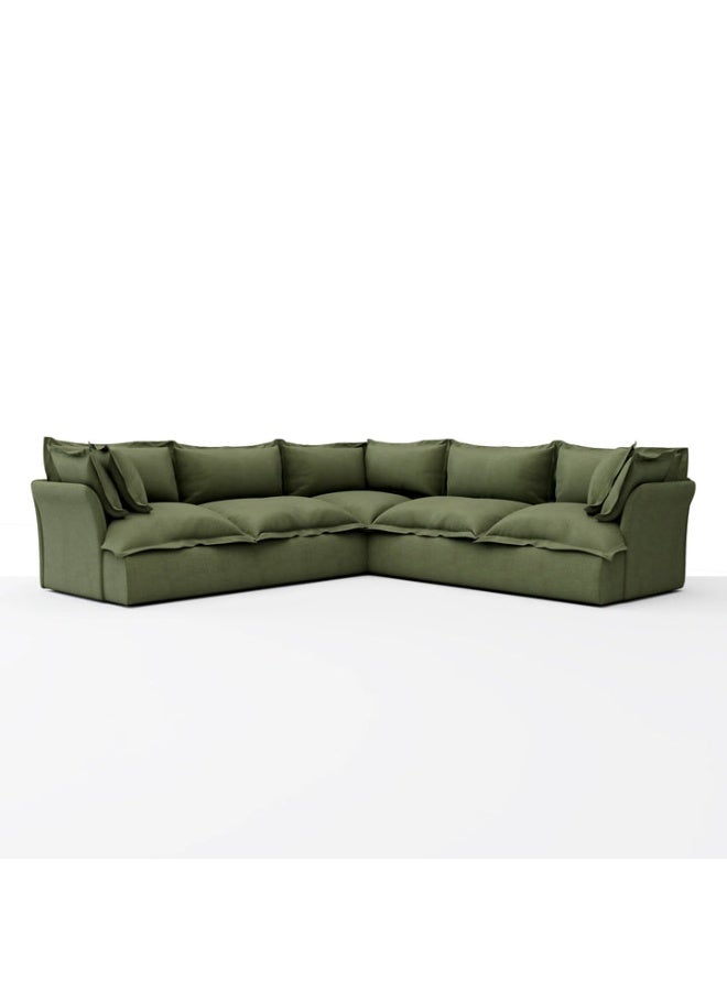 ariika Haven Corner Sofa 296 x 296 H:80 cm - Sage, 100% Polyester Linen Texture Soft Feel, Latex & down alternative filling.