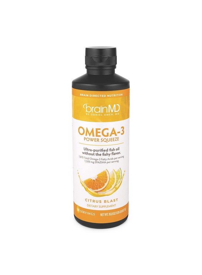 برينمد BRAINMD Dr Amen Omega-3 Power Squeeze، Citrus Blast - 16.8 أونصة - يدعم صحة القلب والأوعية الدموية والدماغ والجهاز المناعي - خالٍ من الجلوتين - 30 وجبة - Image 1