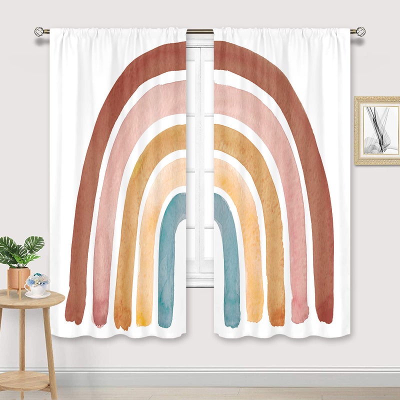 Cinbloo Kids Boho Rainbow Curtains for Baby Girls Boys Bedroom Decor 42Wx63H Inch Rod Pocket Cute Cartoon Colorful Vintage Nursery Children Playroom Classroom Living Room Window Drapes Fabric 2 Panels - Image 2