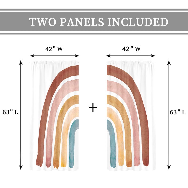 Cinbloo Kids Boho Rainbow Curtains for Baby Girls Boys Bedroom Decor 42Wx63H Inch Rod Pocket Cute Cartoon Colorful Vintage Nursery Children Playroom Classroom Living Room Window Drapes Fabric 2 Panels - Image 4