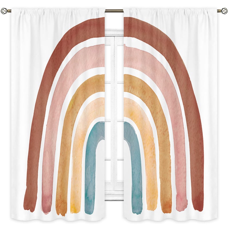Cinbloo Kids Boho Rainbow Curtains for Baby Girls Boys Bedroom Decor 42Wx63H Inch Rod Pocket Cute Cartoon Colorful Vintage Nursery Children Playroom Classroom Living Room Window Drapes Fabric 2 Panels - Image 5