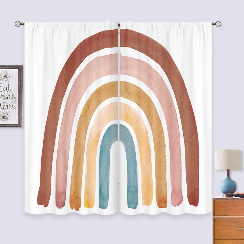 Cinbloo Kids Boho Rainbow Curtains for Baby Girls Boys Bedroom Decor 42Wx63H Inch Rod Pocket Cute Cartoon Colorful Vintage Nursery Children Playroom Classroom Living Room Window Drapes Fabric 2 Panels - Image 3