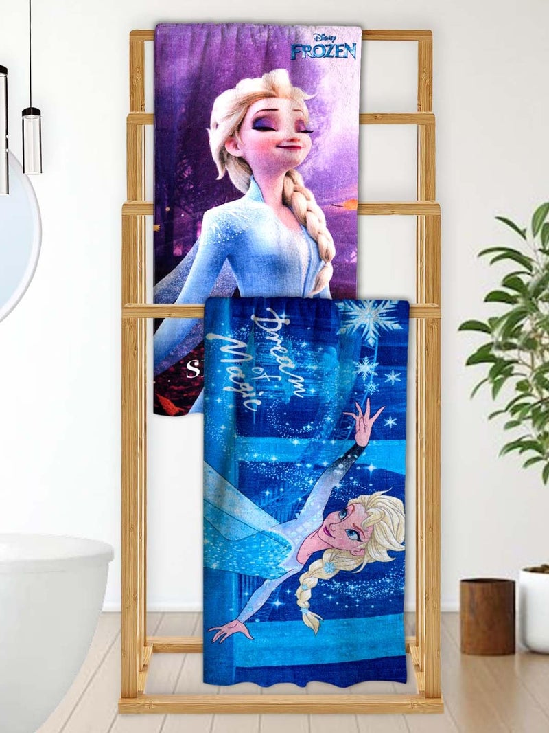Athom Living Disney Frozen Sister's Themed Kids Bath Towel, 60x120cm, 350 GSM, Soft & Absorbent, Multicolor, Perfect for Boys and Girls, Fun & Vibrant Design, Qty of 2 - Image 1