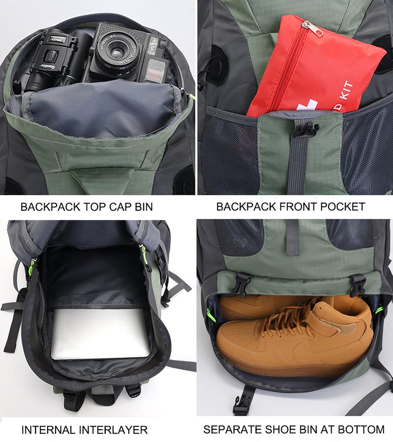 Bseash 50L Hiking Backpack, Water Resistant Lightweight Outdoor Sport Daypack Travel Bag for Camping Climbing Skiing Cycling (Army Green - With Shoe Compartment) - Image 4