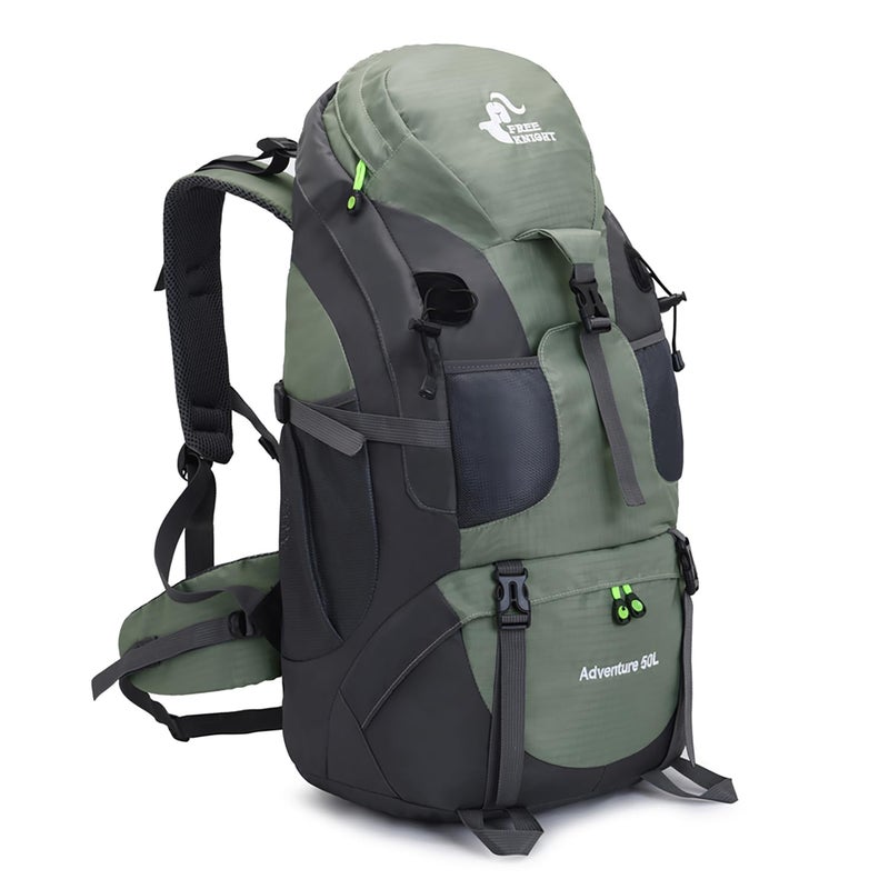 Bseash 50L Hiking Backpack, Water Resistant Lightweight Outdoor Sport Daypack Travel Bag for Camping Climbing Skiing Cycling (Army Green - With Shoe Compartment) - Image 1