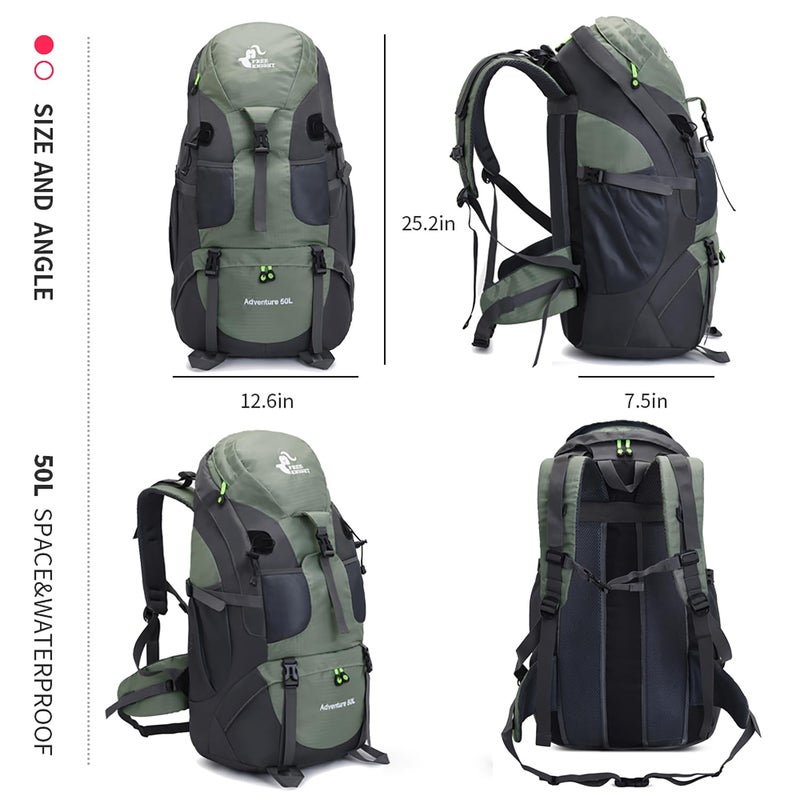 Bseash 50L Hiking Backpack, Water Resistant Lightweight Outdoor Sport Daypack Travel Bag for Camping Climbing Skiing Cycling (Army Green - With Shoe Compartment) - Image 2