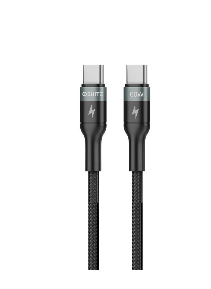 iOsuite Aluminum Alloy Head (USB-C) TO (USB-C) Cable - 60W - 1.2M - Black - DC35A, Max 60W( USB-C) super fast charge, 5000 times bend lifespan.  - Image 1