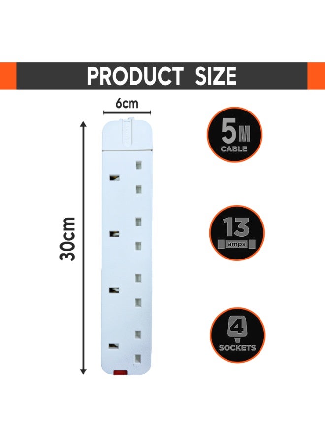 ADMORE HEAVY DUTY 3120W Power Strip 3 Meter - 4 Way Extension Cord with Fused UK Plug - Mains Extension Lead & Multi Plug Socket for Kitchen & Home Office (Type G, 13A, White, ESMA Approved) - Image 2