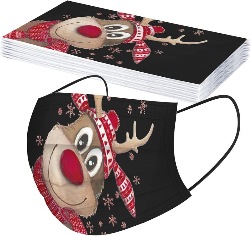woobles Christmas Disposable Face Masks for Adults 50Pcs Cute Máscara Holiday Paper Masks Xmas Elk Printed for Face Protection 6 - Image 4