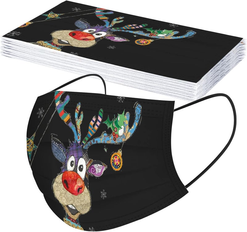 woobles Christmas Disposable Face Masks for Adults 50Pcs Cute Máscara Holiday Paper Masks Xmas Elk Printed for Face Protection 6 - Image 3