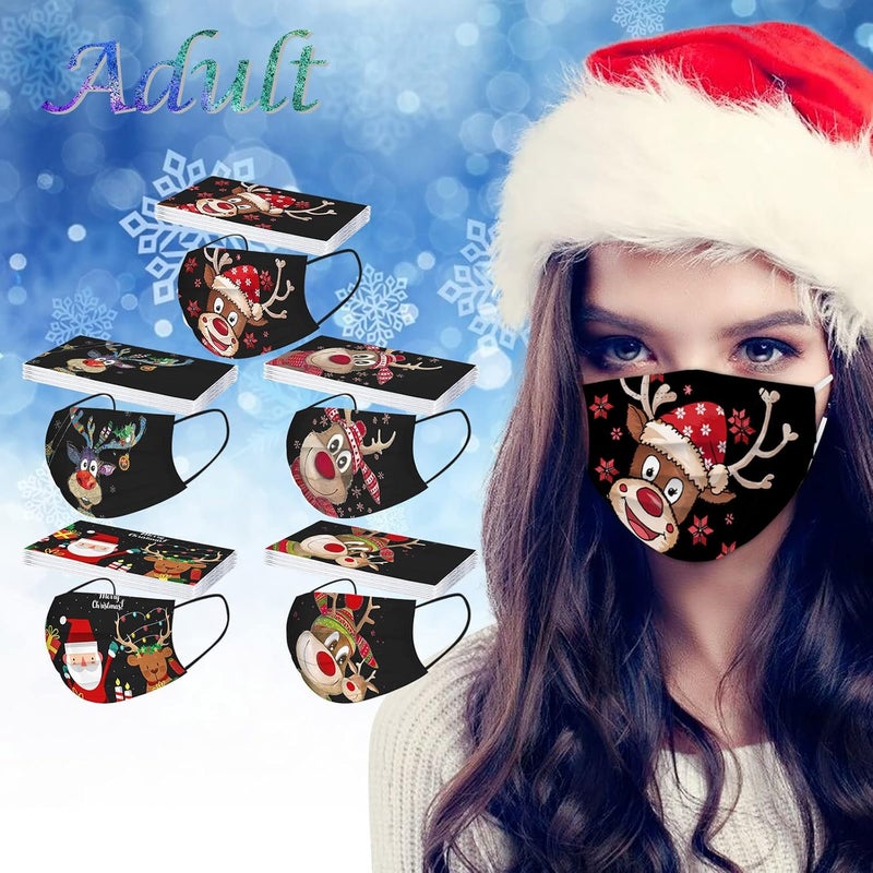 woobles Christmas Disposable Face Masks for Adults 50Pcs Cute Máscara Holiday Paper Masks Xmas Elk Printed for Face Protection 6 - Image 2