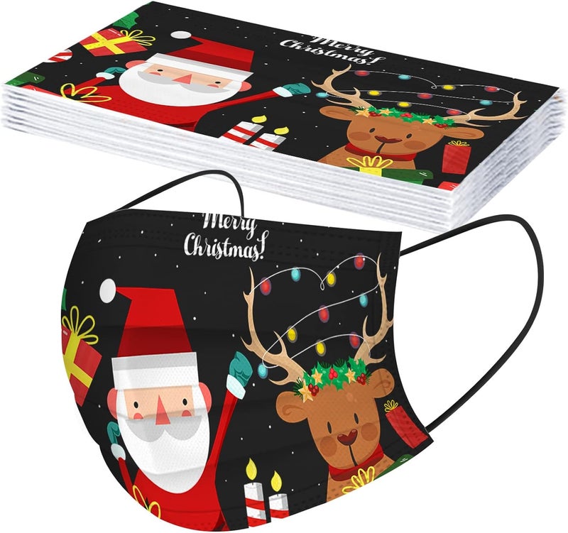 woobles Christmas Disposable Face Masks for Adults 50Pcs Cute Máscara Holiday Paper Masks Xmas Elk Printed for Face Protection 6 - Image 5